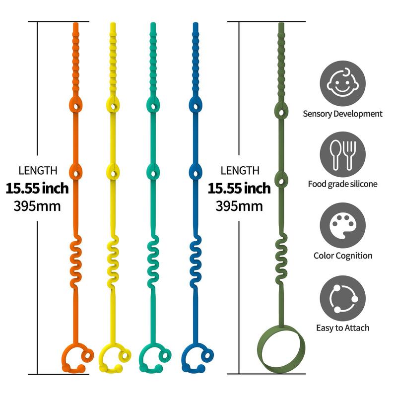 Product Introduction of Baby Toy Hanging Rope with Water Bottle Holder, 5 Counts/set Adjustable Safety Toy Hanger, Safety Toy Hanging Rope for High Chair, Stroller, Car Seat 12