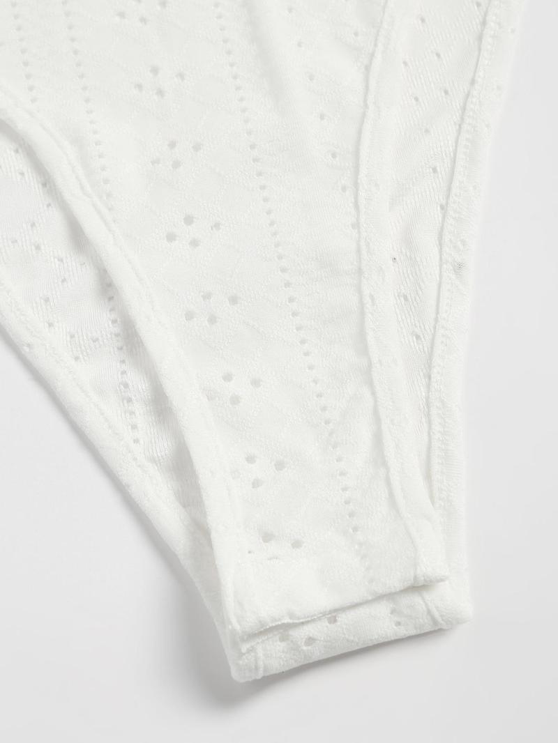 Product Introduction of 【Plus Size】 Solid Eyelet Embroidery Ruffle Trim Bodysuit, Casual Wrap Bodysuit for Summer, Women's Clothes for Daily Wear 7