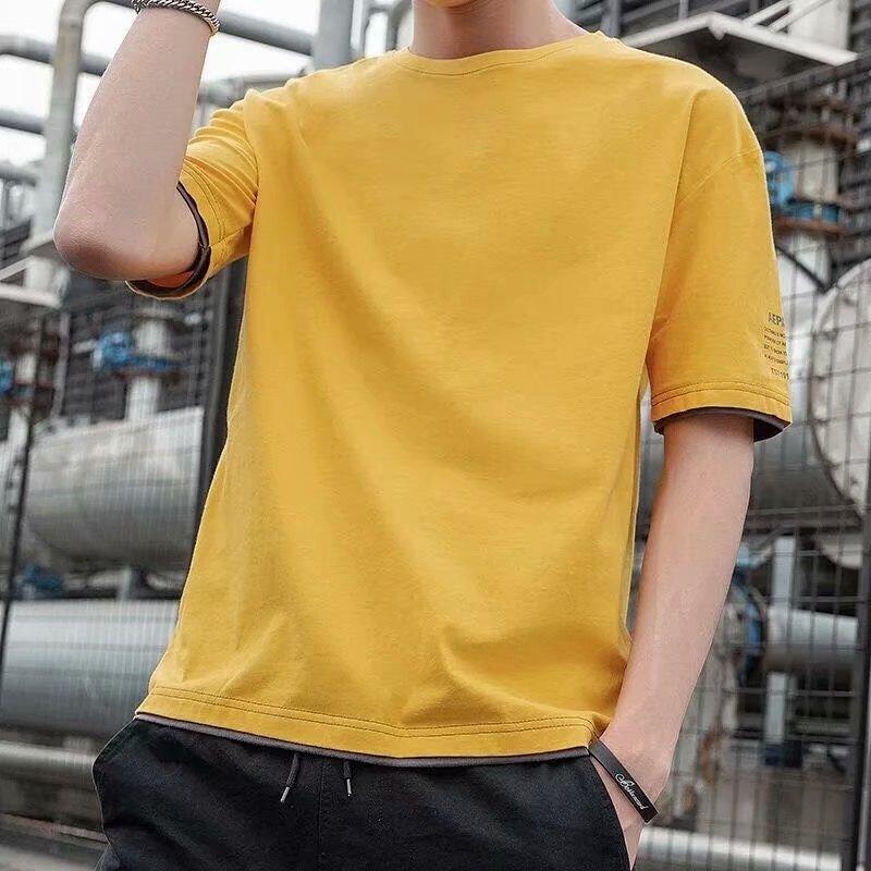 Product Introduction of Short-Sleeved T-shirt Men's Loose Fashion Brand Fake Two Pieces Half-Length Sleeve Underwear Blouse Korean Style Handsome Summer Clothes 3
