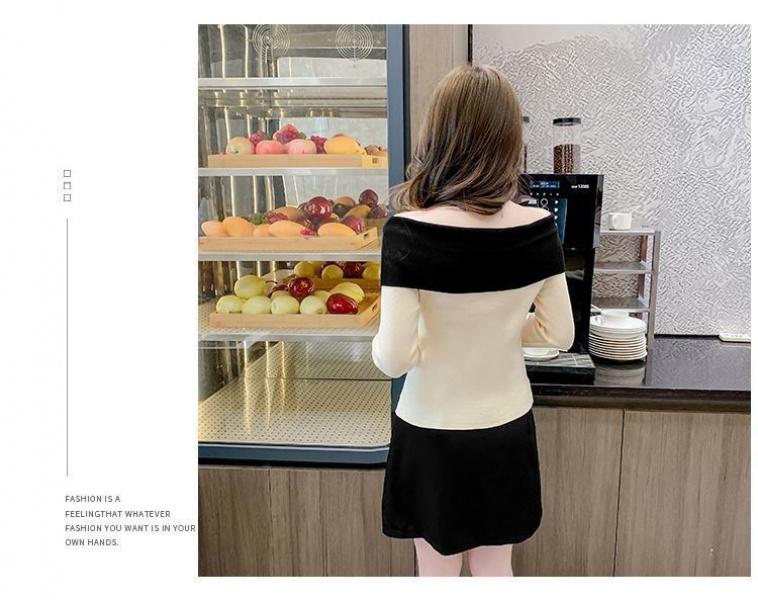 Product Introduction of Áo Lớp Nền Dệt Kim, Dành Cho Nữ, Thiết Kế Thắt Nơ Và Khối Màu, Hàng Mới Về Mùa Thu Và Mùa Đông, Áo Độc Đáo Áo Len Trễ Vai Màu Tương Phản Siêu Đẹp 11
