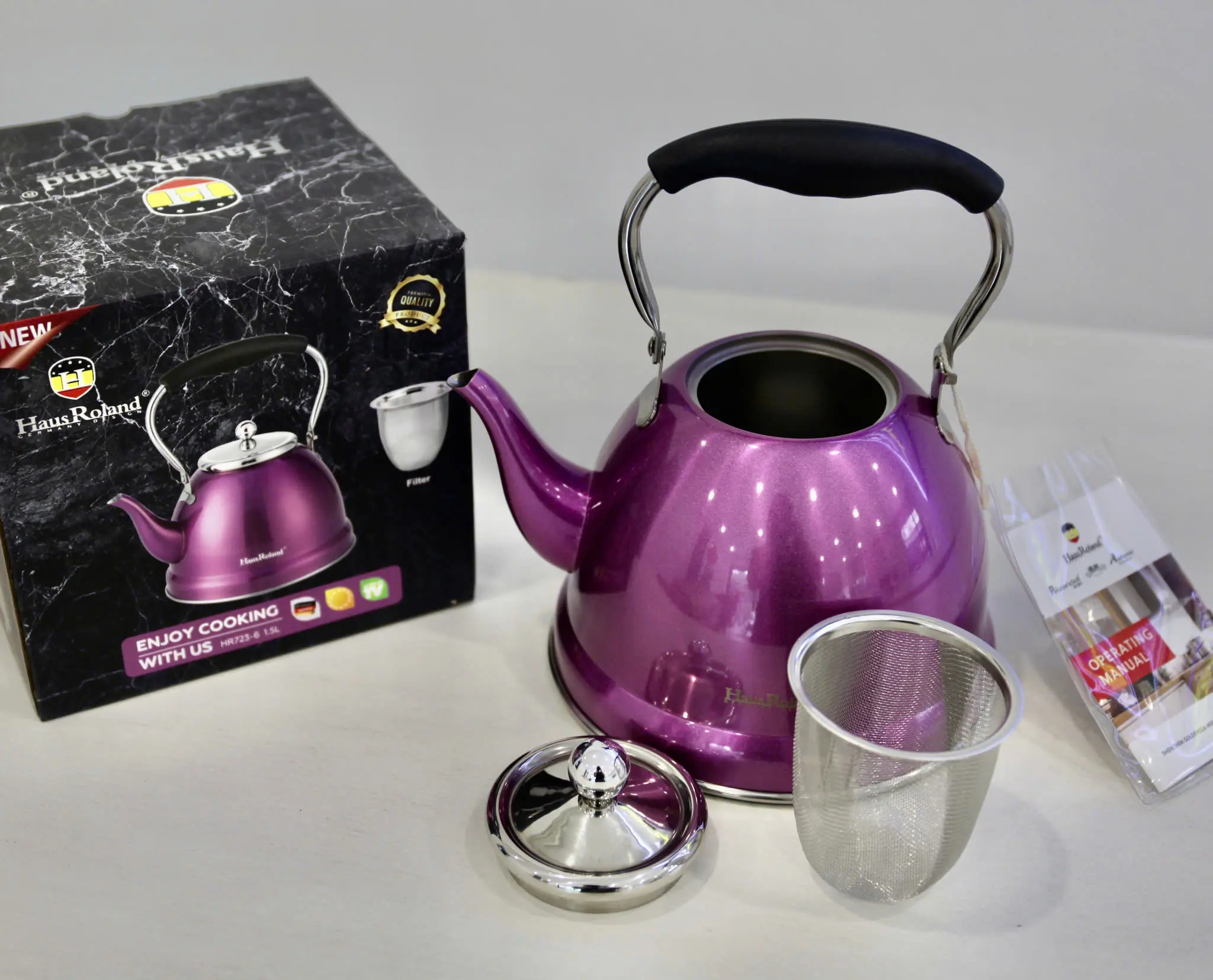 ẤM, SIÊU ĐUN NƯỚC 1,5L CÓ GIỎ LỌC TRÀ HAUSROLAND