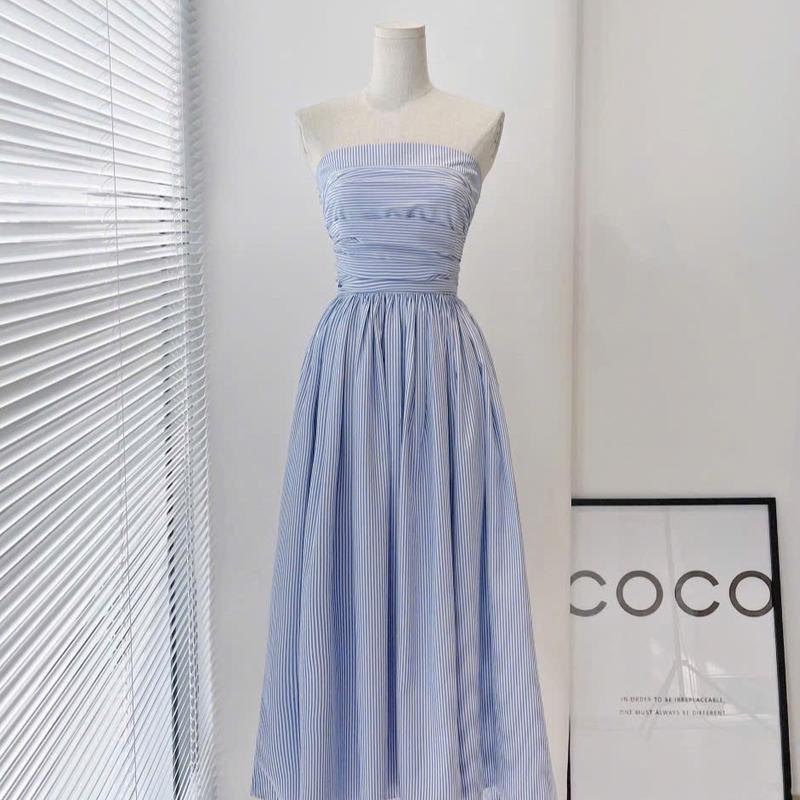 Váy thiết kế dành cho nữ Đầm maxi cúp ngực xếp ly sọc trắng xanh siêu tôn dáng mặc thoải mái phù hợp cho đi làm đi chơi và đi tiệc pusu house Nữ 2