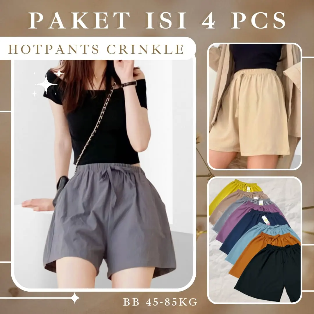 PAKET HEMAT 4 Celana pendek jumbo crinkle airflow BB 45-85kg - celana gemes - Celana hotpants pendek crinckle