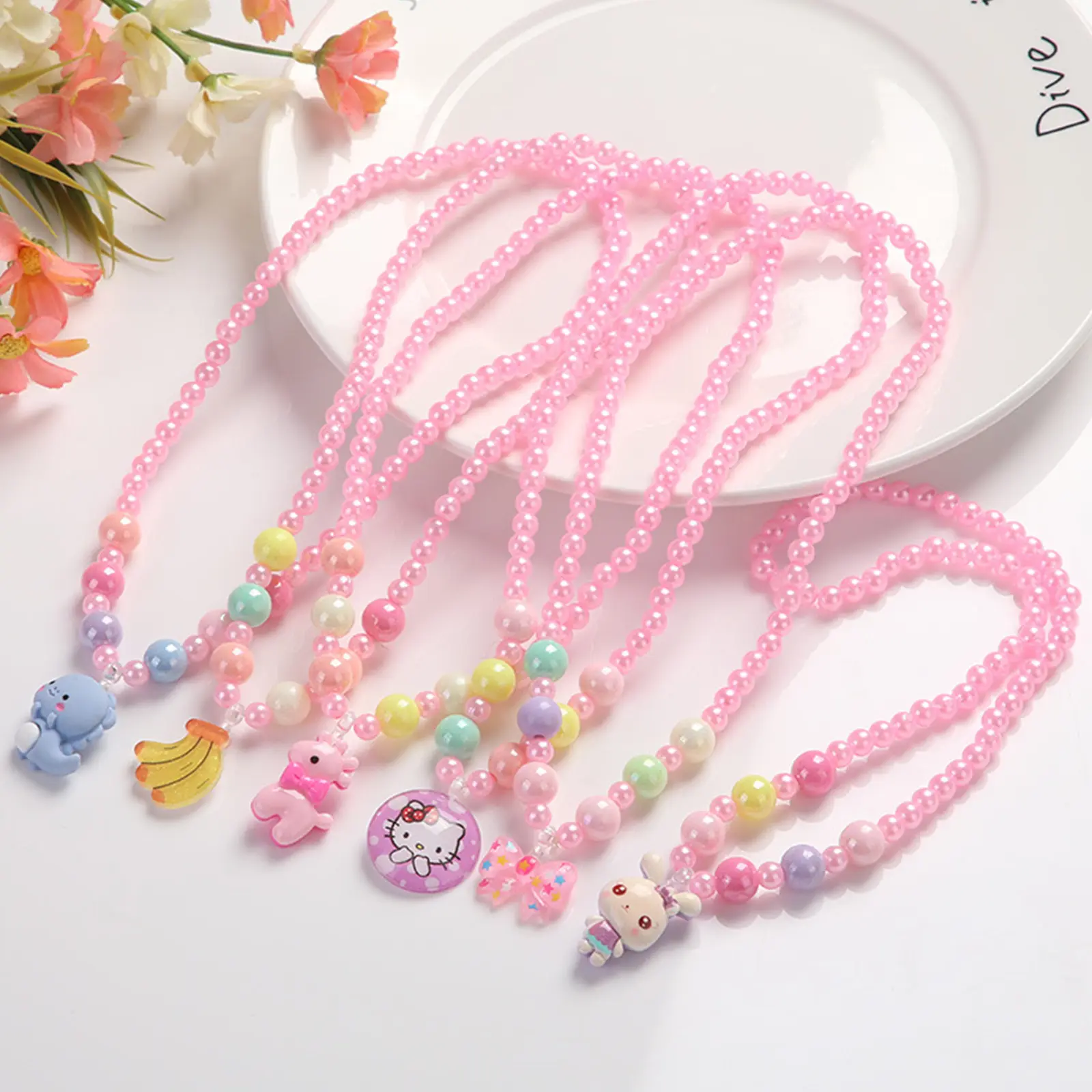 Artificial Pearl Necklaces Sweet Cartoon Animal Creative Necklace Jewelry Birthday Gifts for Kids Girls