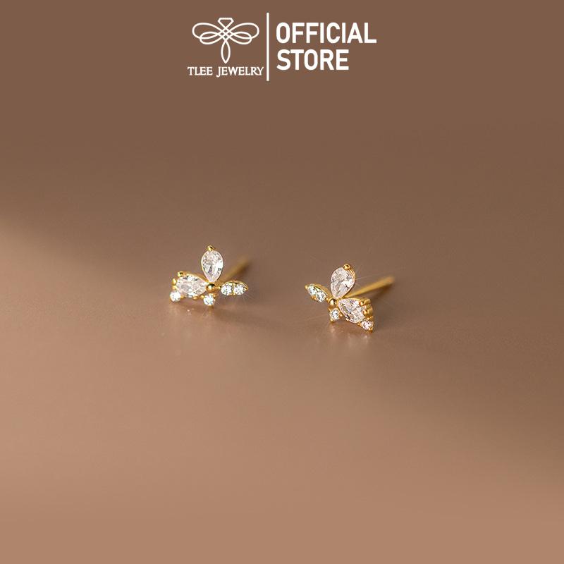 Khuyên tai bạc nữ TLEE, bông tai buffterfly đính đá lấp lánh TLEE JEWELRY B0408