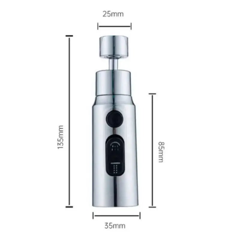 Đầu vòi inox xoay 360 độ, Vòi tăng áp 2 nút, 3 chế độ phun nước