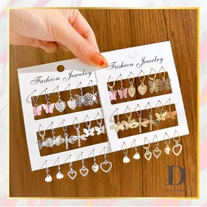 Anting Set Tusuk 9 Pasang Kupu-Kupu Capung Model Korea Lucu Unik Aksesoris Fashion Gold Silver Earrings