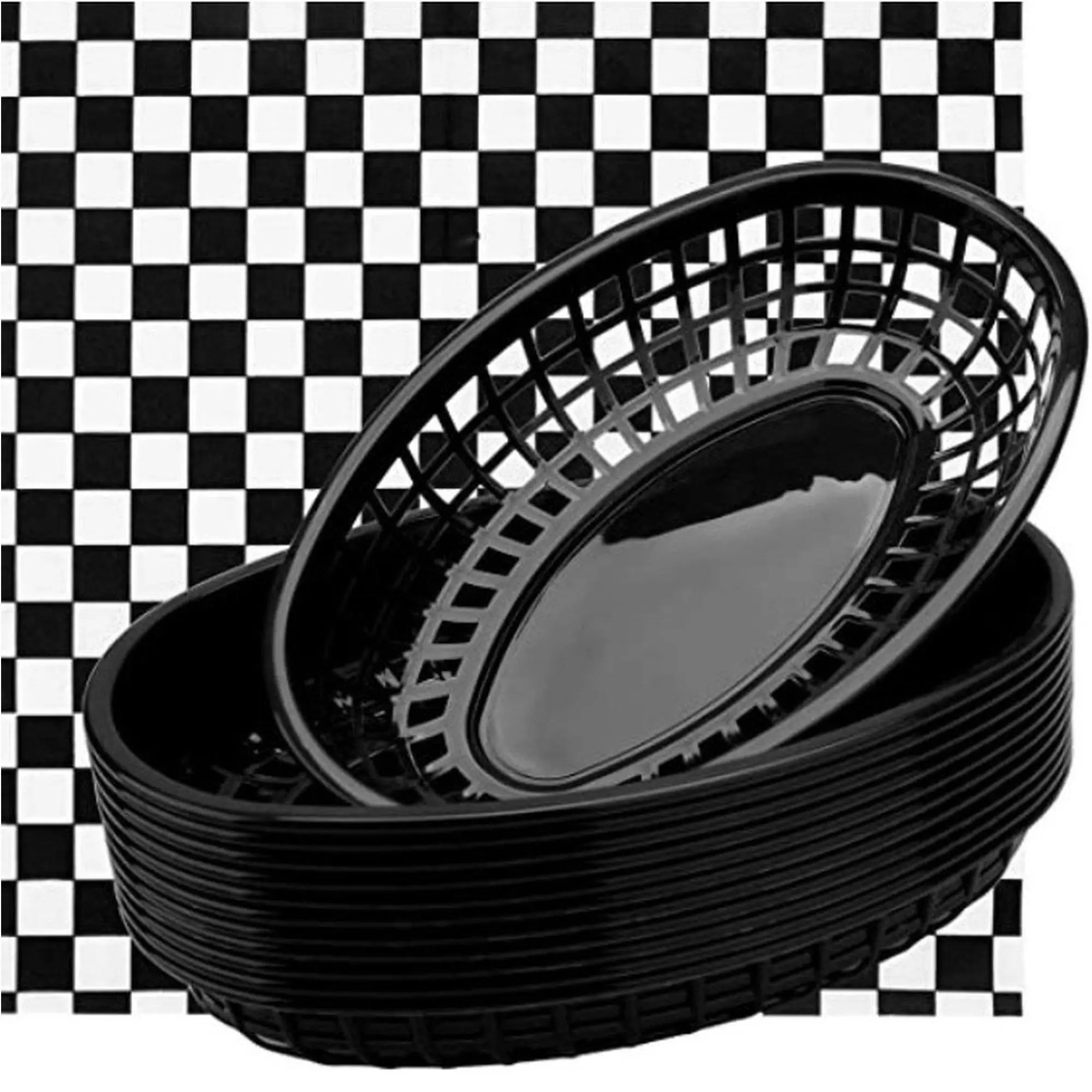 12pcs Plastic Tray Basket for Fast Food Basket Plastic Ellipse Cooked Hamburger Chicken Wings Fried Chicken Tray Basket Multifunctional for Fast Food Tray Flat Bottom Fast Food Platter Burger Fries Bread Barbeque Hot Dog Fried Fruit Organiser