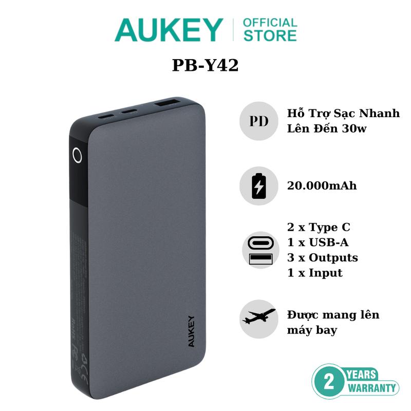 Pin Sạc Dự Phòng Aukey Sprint X PB-Y42 20.000mAh - Hỗ Trợ Sạc Nhanh 30W USB-C & PD 3.0 - Hàng Chính Hãng