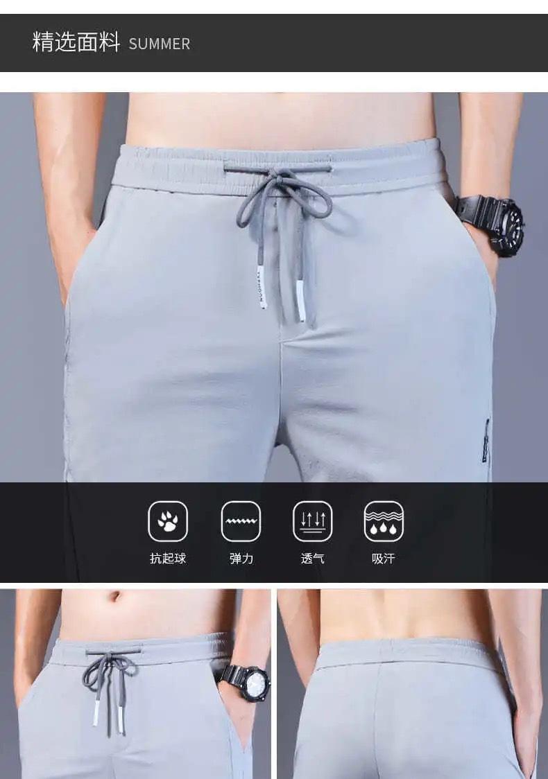 Product Introduction of Men's Ice Silk Pants Loose Breathable Straight Slim Casual Pants Summer Thin Long Pants Elastic Men's Sports Wholesale 4