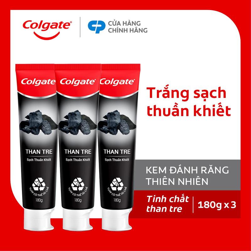 Bộ 3 Kem đánh răng Colgate thiên nhiên giúp răng sạch thuần khiết từ Than tre Hàn Quốc 180g tuýp