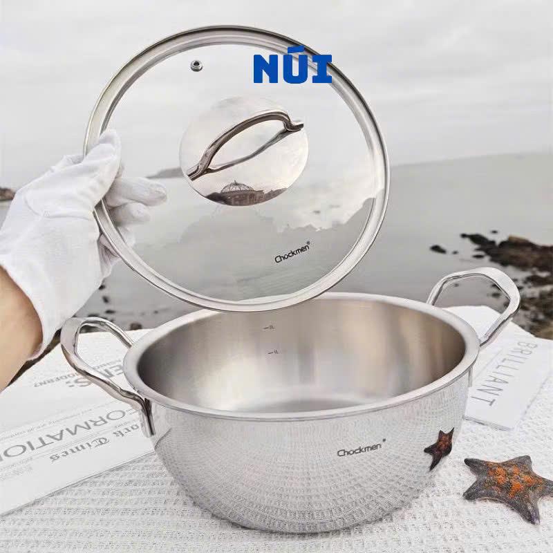 Nồi inox 18/10 liền đáy Chockmen size 18/22cm - Nấu lẩu súp mì canh, nồi bếp từ