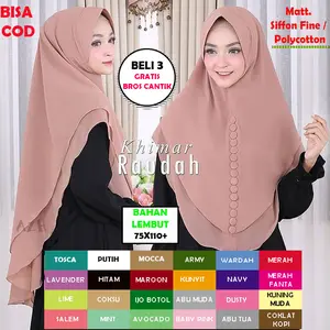 KHIMAR RAUDAH 2 LAYER KANCING  DI JAHIT BUKAN DI LEM 75X110 MAT SIFFONFINE MURAH RINGAN TIPIS