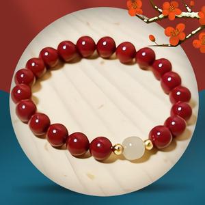 Gelang Tali Elastik, Gaya Cina Baru, dengan Jed Cinnabar, Gaya Vintaj, Hadiah Pasangan DIY Bertuah, Warna Pasir Ungu dan Emas