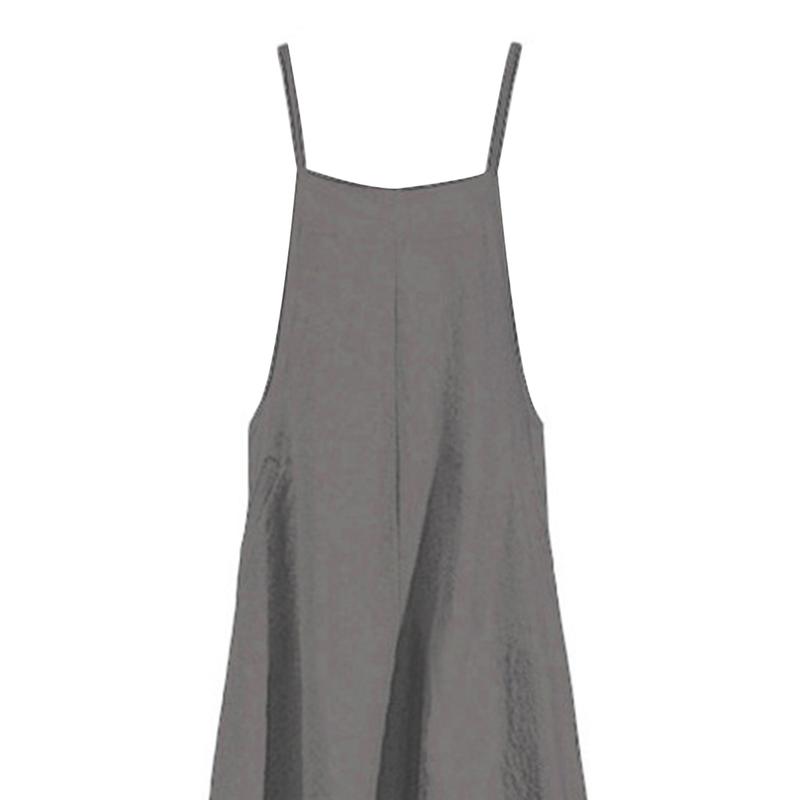 Women Jumpsuit Solid Color Wide Leg Summer Shoulder Strap Side Pockets Romper for Daily Wear 4