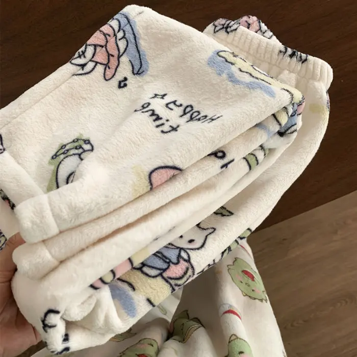 Quần Ngủ Hoạt Hình vải nỉ Thiết Kế Hellokitty Dễ Thương, Quần Ấm, Hàng Mới Về Thu Đông, Lông Cừu San Hô Dày, Quần Mặc Nhà Nữ Women