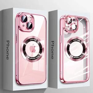 Magsafe Magnetic Phone Case for iPhone 15 14 Plus 13 12 11 Pro Max Case Wireless Charging Casing Camera Lens Protection Clear Plating TPU Protective Cover