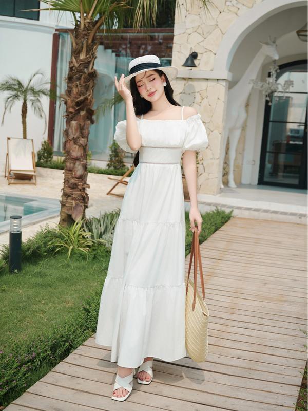 Đầm Nữ CCHAT Dáng Xoè Can Trên Nhúm Phồng Trễ Vai Choubi 14VNT2014XT 1
