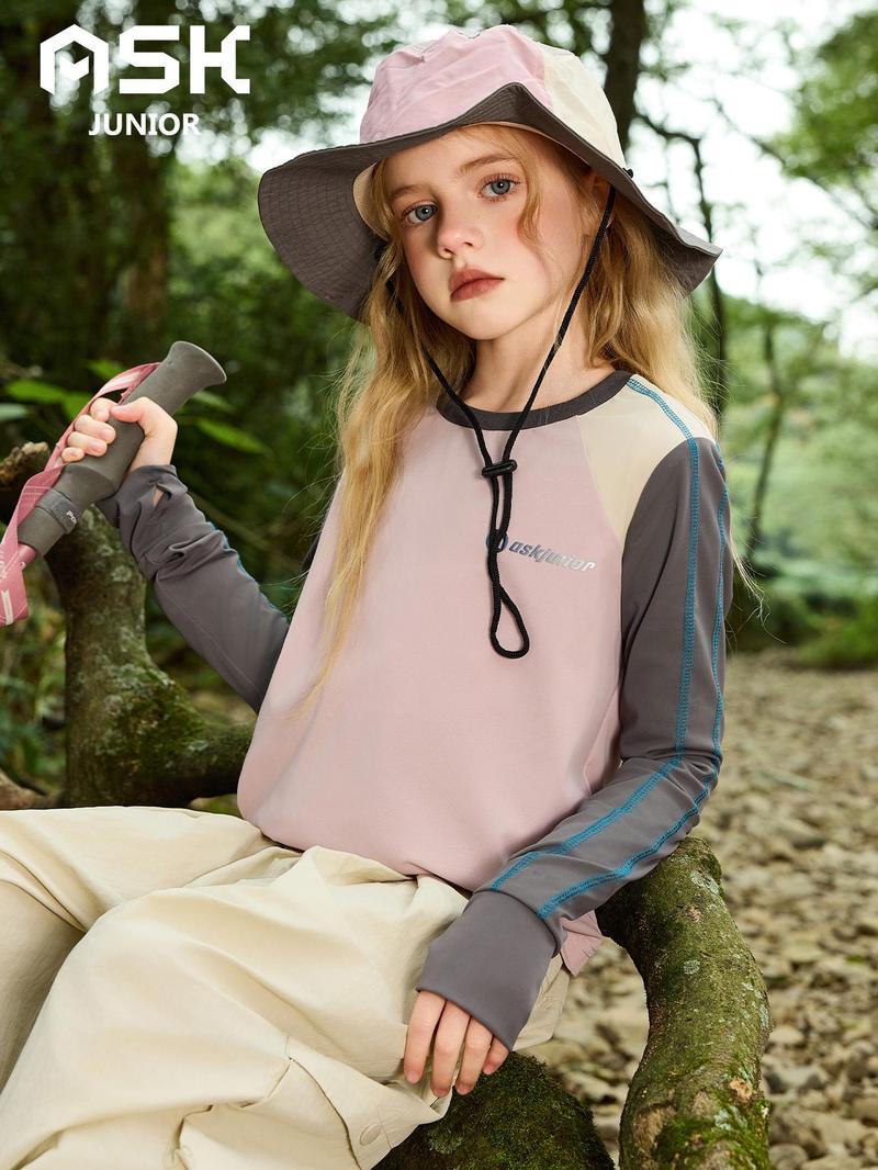 Product Introduction of Girl's Patchwork Print Round Neck Tee, Casual Long Sleeve Crew Neck T-Shirt for Summer, Kids Clothes for Daily Wear 6