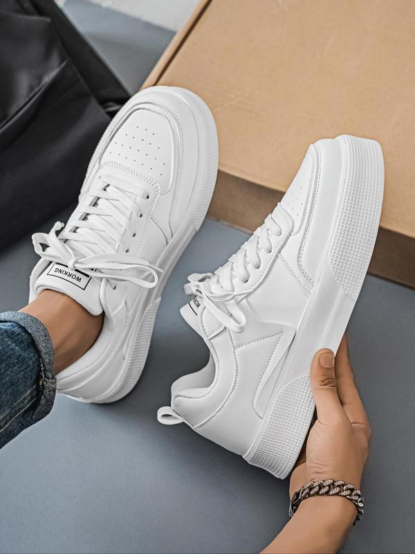 Men's Fashionable Solid Color Patchwork Lace Up Low Top Sneakers, Casual Comfortable Sports Skate Shoes, Male All-match Round Toe Sneakers for Daily Wear 4