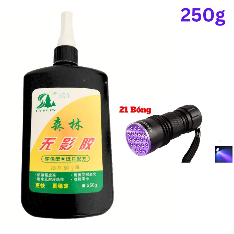 [HCM]Combo Keo Uv LVSLIN 301 Kèm Đèn Dán Mica Dán Kính Keo Nhanh Khô Trong Suốt