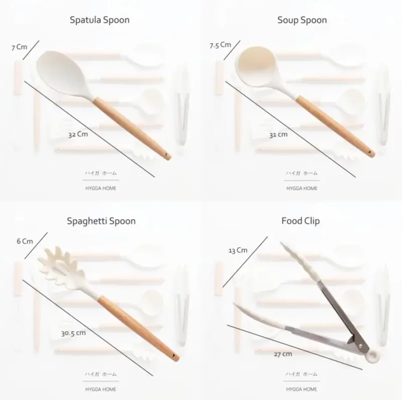 WHITE Silikon Sutil Pencapit Spatula Kuas Gagang Kayu Kitchen Utensils 2