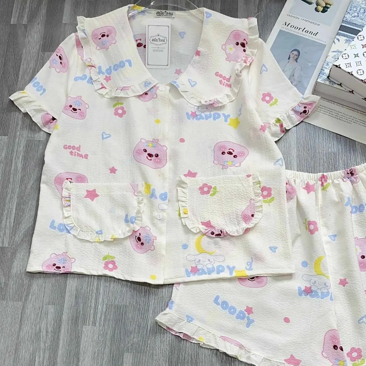 Bộ  đồ  ngủ mặc  nhà nữ phối bèo  quần cộc
