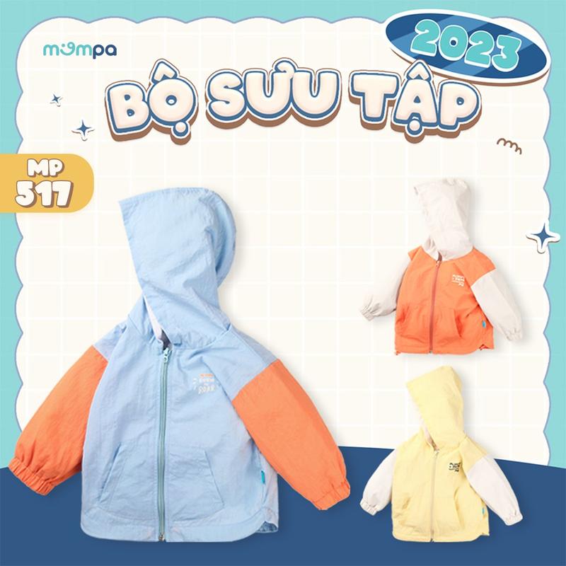   M23  Áo khoác cho bé Mompa 1 đến 5 tuổi vải gió 2 lớp chống bụi bẩn kháng khuẩn vải lót lưới MP 517 