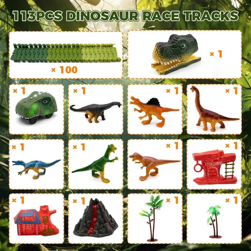 Dinosaur Race Track Toy Set, 1 Box Flexible Train Track Race Car Track Toy with Dinosaur Character, Birthday Gift for Boys & Girls 7