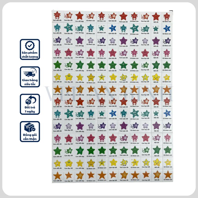Sticker khen thưởng học sinh cắt bế sẵn bóc dán - giáo cụ dạy học