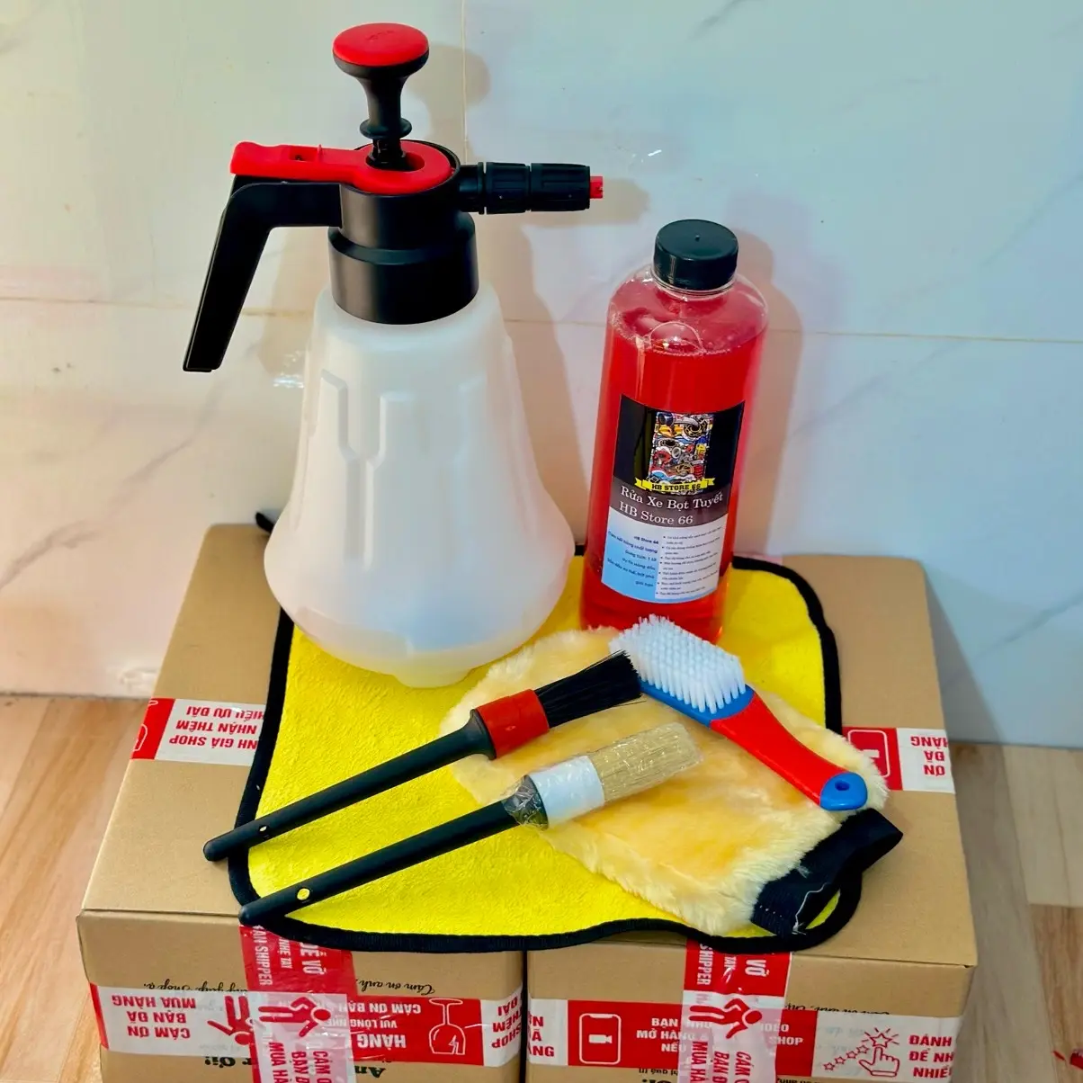 Combo bình tạo bọt + 6 món dụng cụ rửa xe Phụ Kiện Lau Xe xà bông 1000ml
