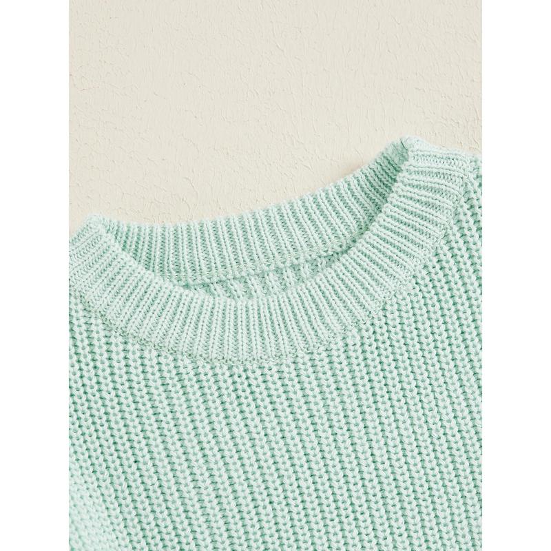 Product Introduction of Little Boy Girl Knit Sweater Solid Color Crew Neck Long Sleeve Pullover Tops for Fall Winter Causal Sweater 44