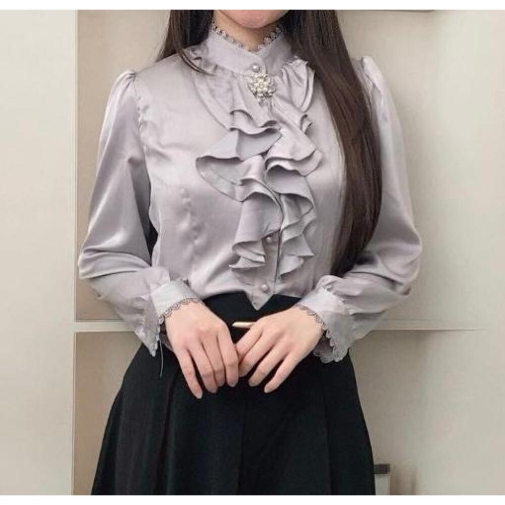 [clearance] LUXME Atasan elegan kemeja lengan panjang terdapat raffle dibagian depan dan kerah bulat