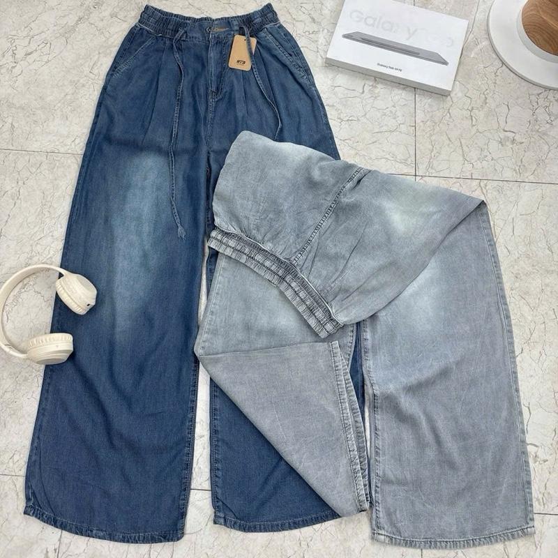 548_ quần jean suông mỏng nhẹ vải rủ mát lưng thun