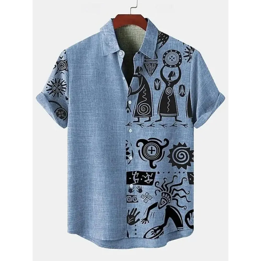 Linen men's fashionable casual shirt short sleeved top 3D printed pattern clothing 2024 Hawaii shirt men's social shirt premium hawaiian shirt Casual Long Sleeve Linen Shirt