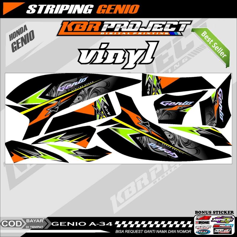 GENIO STIKER SRTIPING PREMIUM MOTOR KEREN STIKER LIS VARIASI GENIO STIKER MOTOR HONDA DESAIN RACING A.34 HOLOGRAM TRANSPARAN BISA COD Motorcycle 3