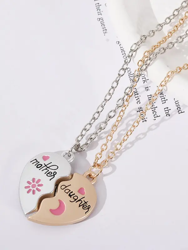 Mother & Daughter Themed Heart Pendant Necklace, Fashion Jewelry for Party, Daily Clothing Decor, Trendy All-match & Exquisite Jewelry for Birthday Gift 2