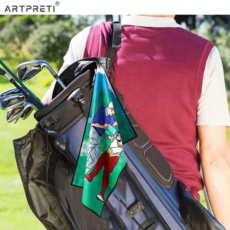 Cartoon Man Pattern Golf Towel, Funny Golf Towel with Carabiner Clip, Practical Golf Accessories for Men & Women 2