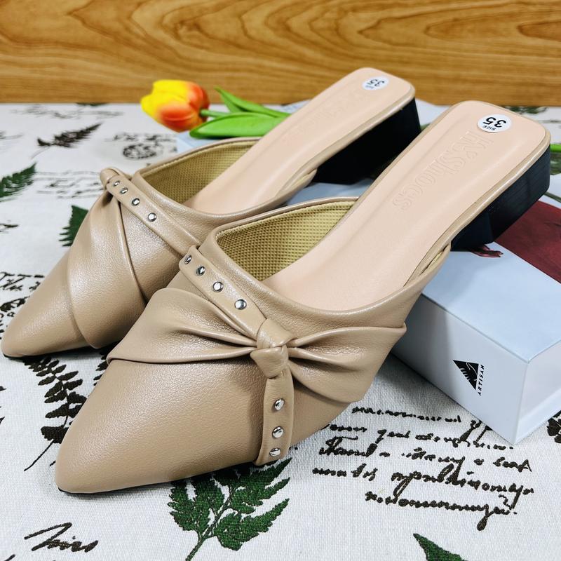 HN-01 Sục 3P Nơ Ú Dép Nữ Chuẩn Size Êm Chân - Hạnh Nguyên Shoes DéP Jean Nữ Len Len 2