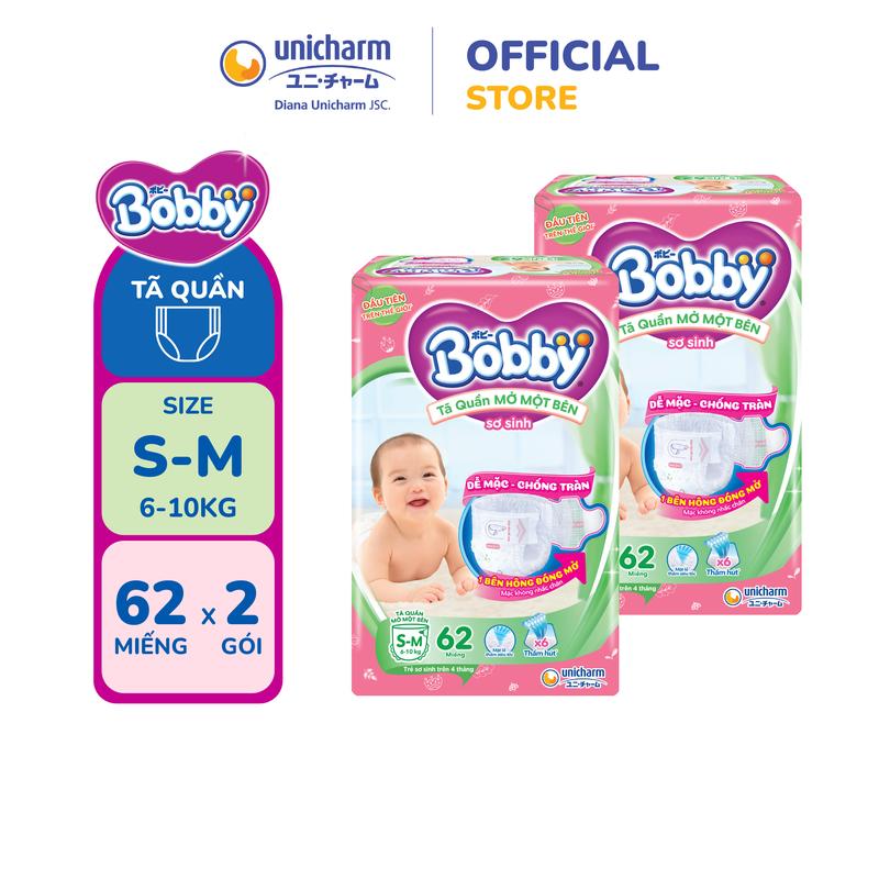   LS   Combo 2 Tã bỉm quần Mở Một Bên Bobby - Tiện Lợi Dễ Mặc - Size NB 70+6 S 80 M 62 Miếng 