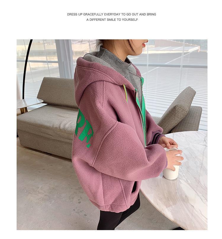 Product Introduction of Áo khoác có mũ trùm đầu Nhồi Bông cho bé gái, quần áo thu đông 2024, dành cho trẻ em Trung Bình và lớn, áo len có dây kéo lông cừu dày, áo Cardigan ấm áp cho trẻ em 12