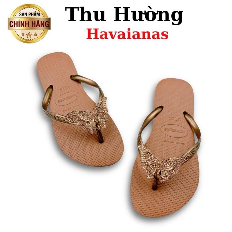  Dép Havaianas Nữ Slim Gắn Kèm Charm Bướm Gold 2 tầng - Từ Brazil - Cao su non tự nhiên chống trơn trượt - Thu Hường Havai 