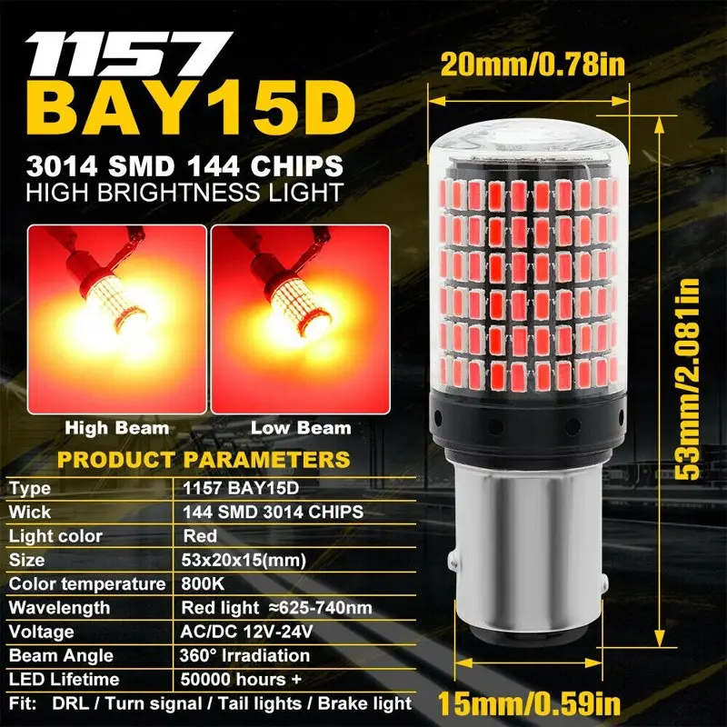 iSUN Lampu LED Rem Brake Stop Bayonet 2 Kaki 1157 144 Titik Lampu Rem Motor Mobil DC12V 4