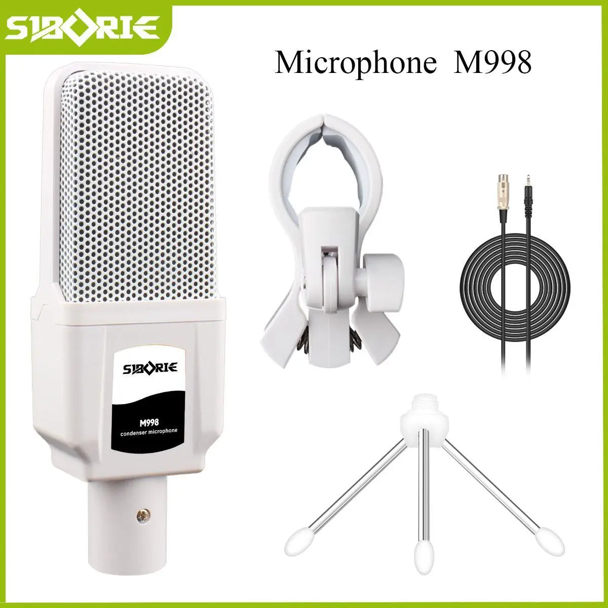 [ SIBORIE ]  Micro M998 Trắng Cao Cấp – Thu Âm Chuyên Nghiệp, Bắt Âm Từ Xa, Đầy Đủ Phụ Kiện Kem