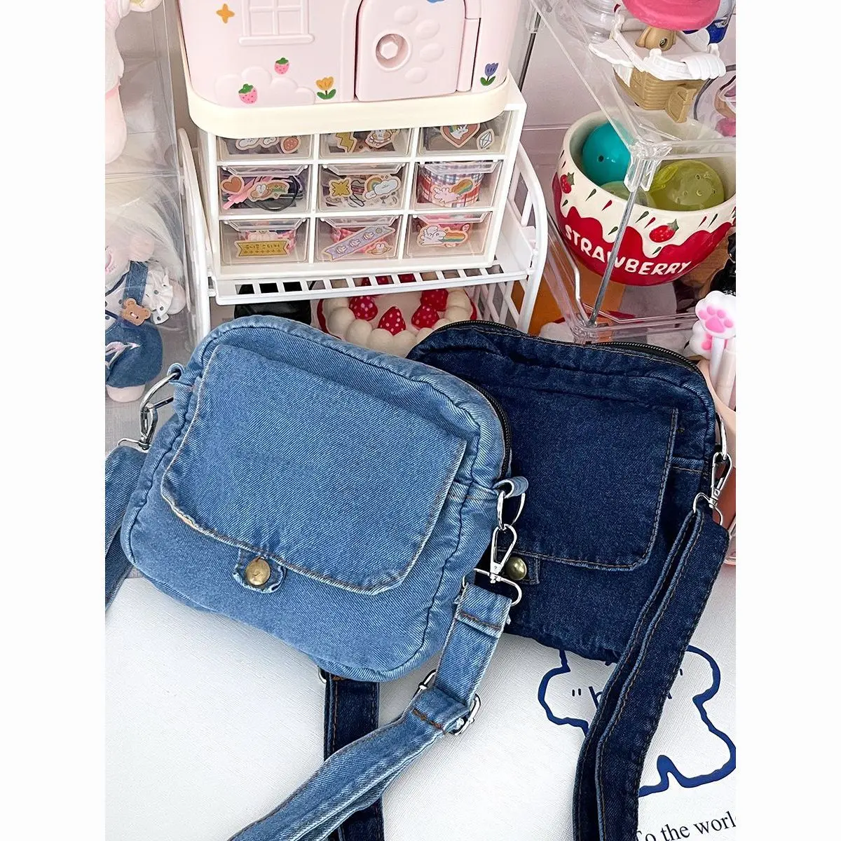 Túi Nhỏ Phong Cách Thường Ngày Chất Liệu Denim, Dành Cho Nam Và Nữ, Trung Tính Và Hợp Xu hướng Túi Messenger Đeo Vai, Thích Hợp Đi Chơi Và Đi Lại, Túi Sức Chứa Lớn Bag Tote