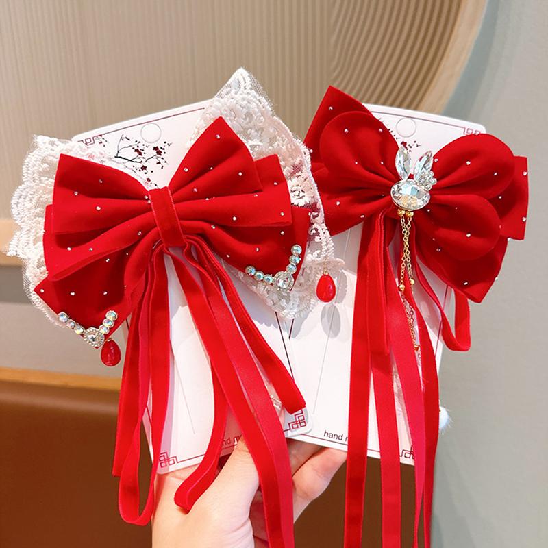 Product Introduction of New Year Red Ribbon Bow Hair Clips For Women Girls Vintage Hairpin Exquisite Headwear Chinese Style Hair Accessories Gifts 16