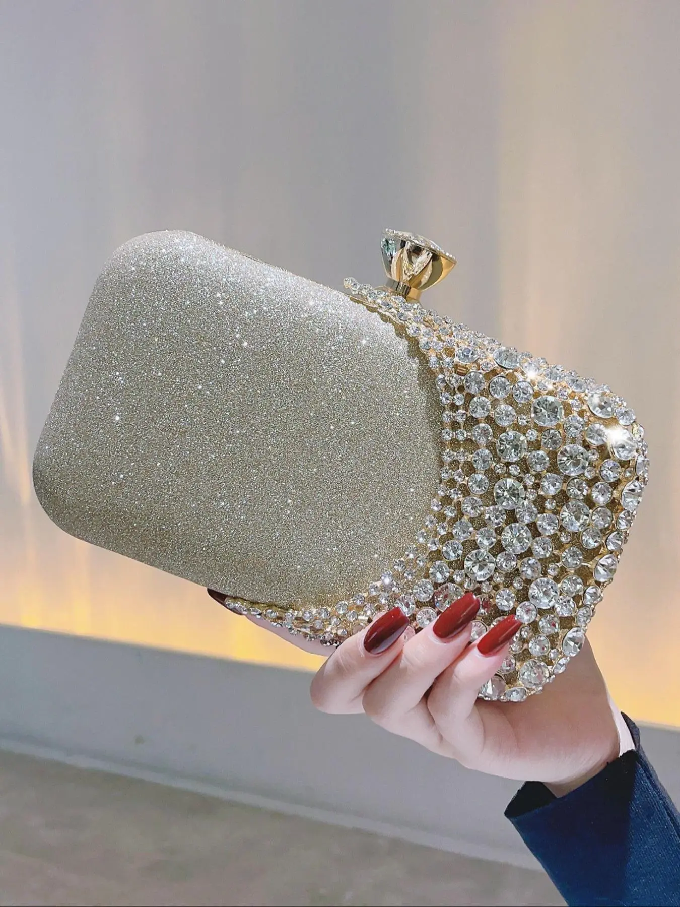 Women's Glitter Irregular Rhinestone & Artificial Crystal Decor Evening Bag, Elegant Clutch Purse For Party Wedding