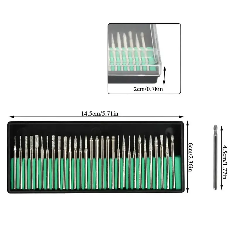 Diamond Drill Bit Set, 30pcs/set Electric Tool Accessories, Rotary Tool Accessories, Suitable for Nail Polishing, Stainless Steel Trimming, Engraving & Polishing 1