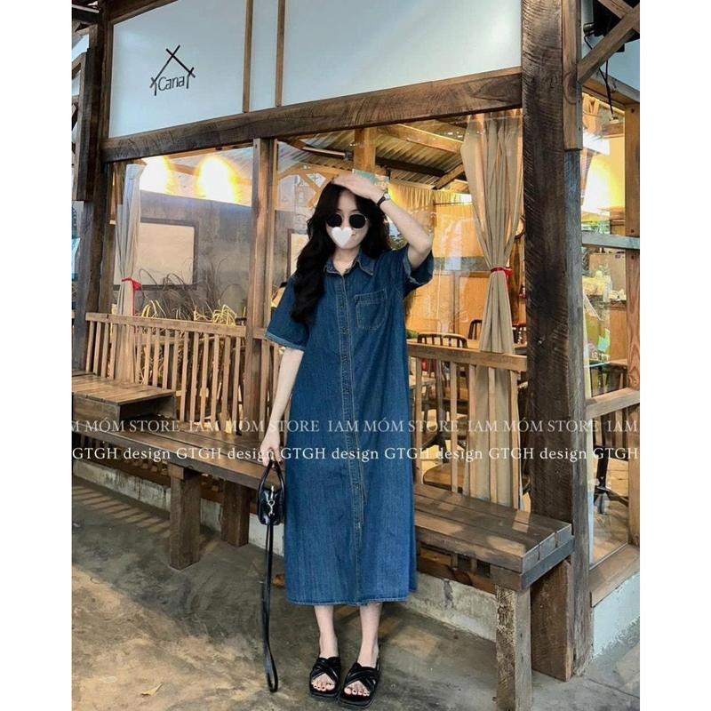 Váy bầu VB958 Váy bò dáng dài cộc tay Đầm bầu suông đẹp xuân hè đi làm công sở dự tiệc mẹ bầu xinh