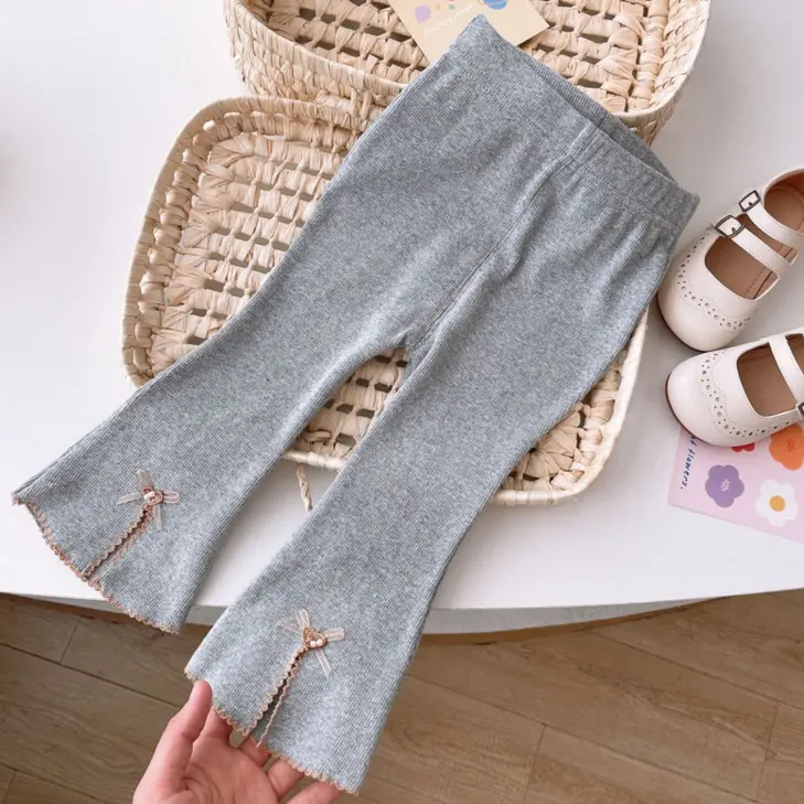 Quần ống loe cho bé gái, dễ phối đồ, thích hợp cho mùa xuân và mùa thu, quần legging tua rua, mỏng, có thể mặc ngoài trời, quần co giãn cho trẻ em 2